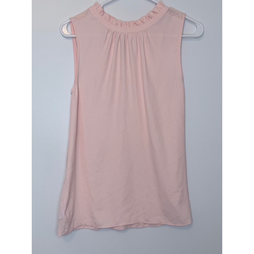 Loft Pink Ruffle Neck Sleeveless Tie Back Blouse XXS [Good Used]